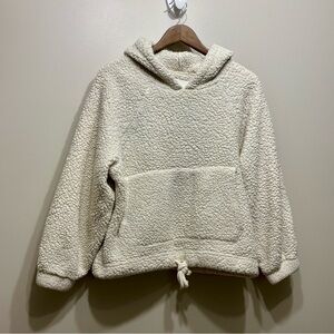 American Eagle Outfitters Sherpa Relaxed Fit Pullover Sweater Hoodie Top Cream